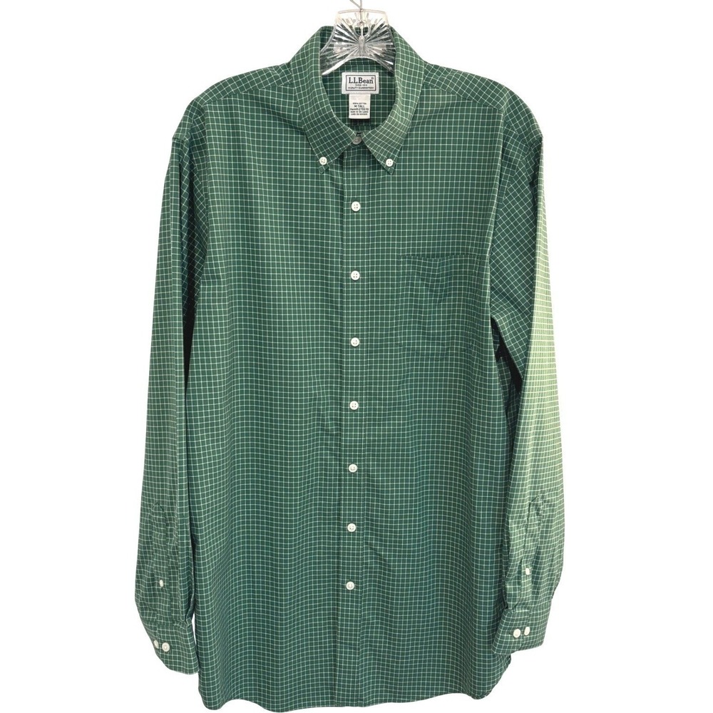 LL Bean Button Down Gingham Check Shirt Mens M Tall Long Sleeve Wrinkle Free